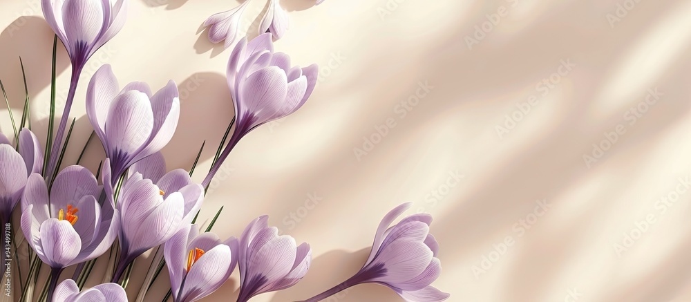 Aufkleber crocus flowers beautifully displayed on a beige backdrop with copy space image