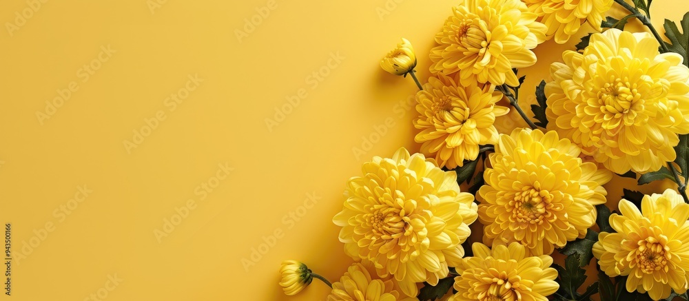 Aufkleber Chrysanthemum flowers elegantly displayed against yellow backdrop with copy space image