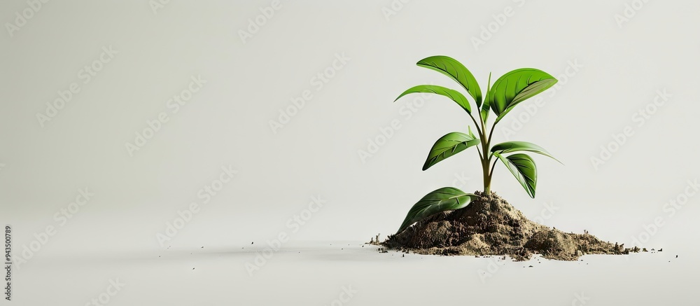 Poster A seedling situated in compost on a plain white backdrop with ample copy space image available