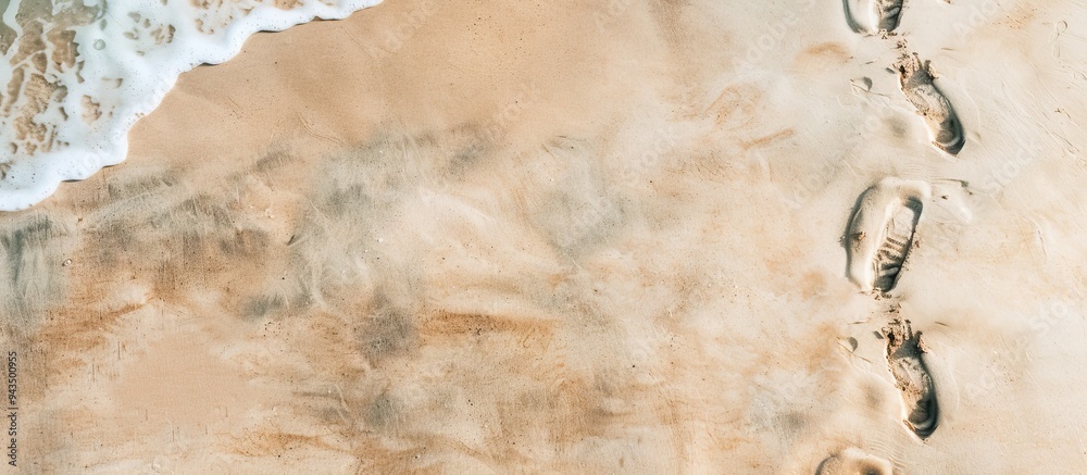 Poster Footsteps patterns on a sandy beach provide a picturesque backdrop with ample copy space image
