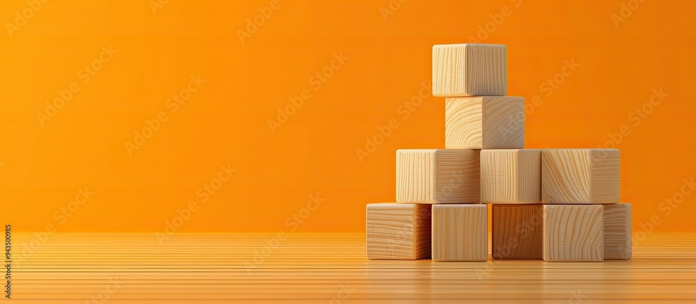Poster Message for going back to school displayed on wooden blocks against an orange backdrop serving as a symbolic representation with room for additional images