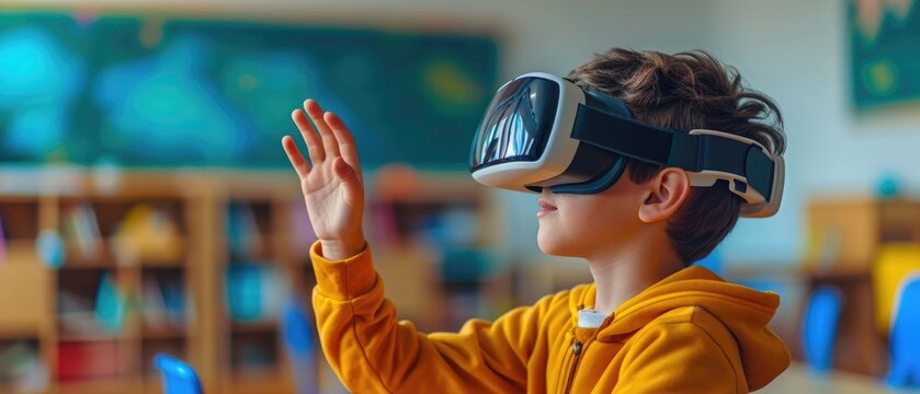 Elementary Student Immersed in Virtual Reality Education