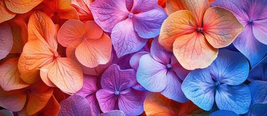 Colorful hydrangea petals providing a vibrant backdrop for a copy space image