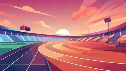 Vibrant running track in a stadium at sunset illustration