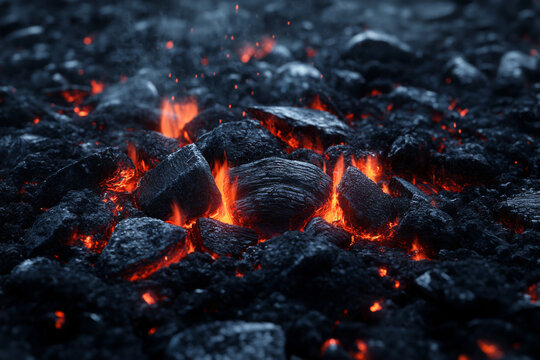 Braises de charbon ardent et fum&eacute;e. Noir et orange - rouge tr&egrave;s chaud juste apr&egrave;s les flammes. 