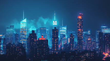 Fototapeta premium City skyline at night with illuminated buildings