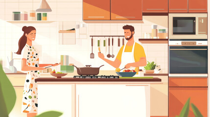 Couple cooking together in a modern kitchen