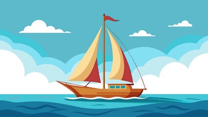 Naklejka premium Colorful sailboat cruising on a calm ocean under a blue sky