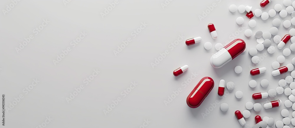 Aufkleber Top view of antibiotic pills on a white background with copy space image available for text