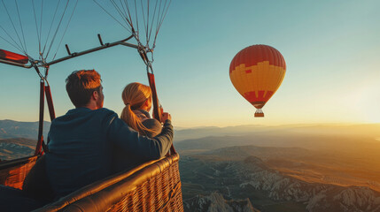 Couple enjoying a scenic hot air balloon ride