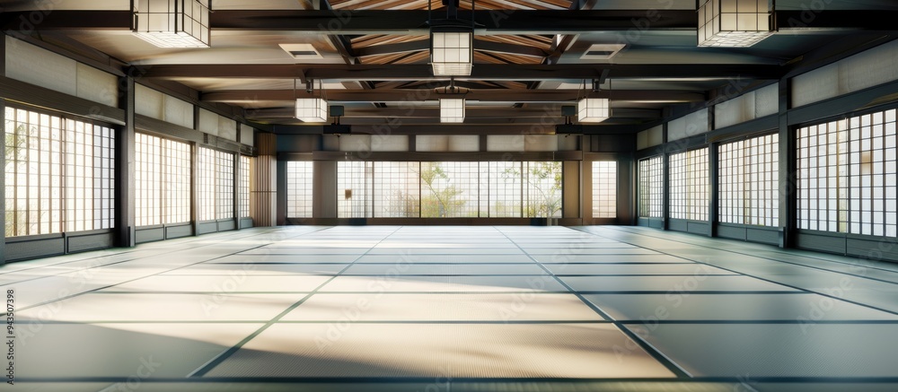 Poster an aerial perspective of a vacant dojo mat offering room for a copy space image