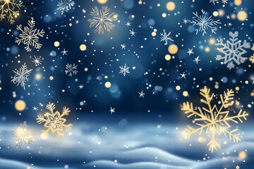MErry Christmas and Happy New Year design with snowflakes and lights. Shining winter background.generative ai