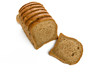 Toast bread sliced loaf on a white background. The view of top.