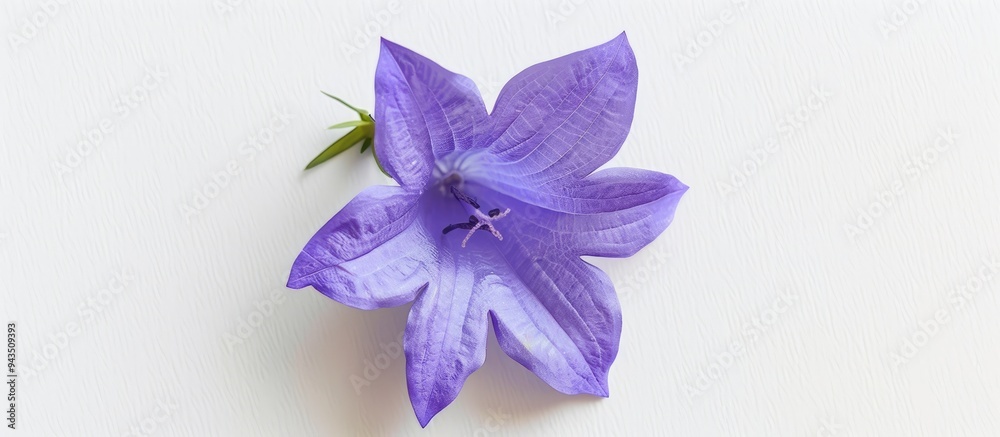 Leinwandbilder top view of a campanula flower on a white background ideal for text placement in a flat lay copy spa