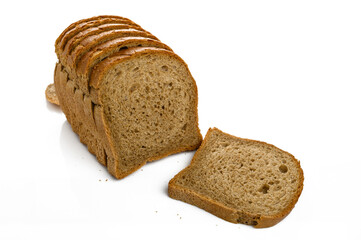 Sliced crusty whole grain bread isolated on white
