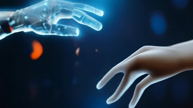 concept of AI helping people, cooperation at work with modern futuristic background, ai generated