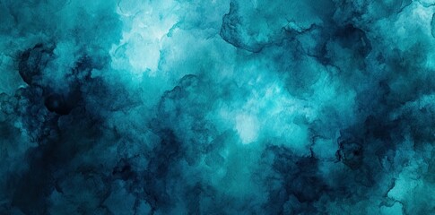Obraz premium Abstract blue watercolor background, teal and navy colors, banner with space for text. 