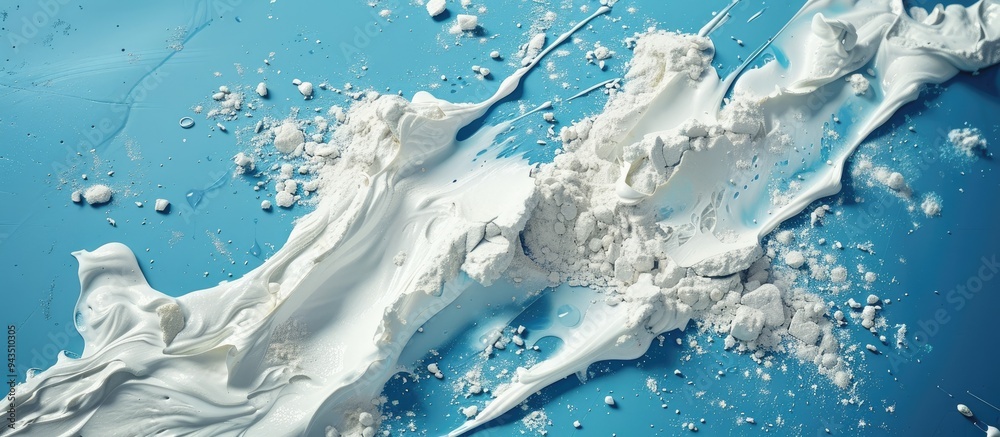 Poster copy space image of flour spilt on a blue surface