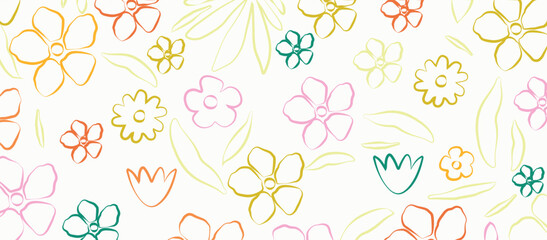 Hand drawn minimal abstract organic shapes pattern. Cute botanical shapes, random childish doodle cutouts of tropical leaves, flowers and branches, decorative abstract art vector illustration.	