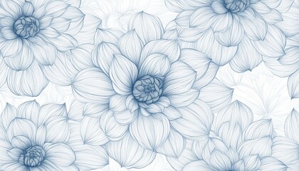 Fototapeta premium Abstract blue floral seamless pattern with detailed line art of petals.