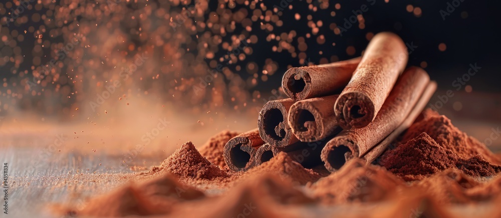 Poster cinnamon sticks and powder in a copy space image