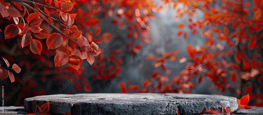 Aufkleber autumn themed podium adorned with natural stones ideal for adding copy space image