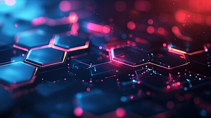 A high-tech abstract background with glowing hexagonal patterns and dynamic digital elements, emphasizing modern technology and connectivity