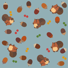 りすとかわいい帽子を被ったどんぐりと木の実の壁紙青