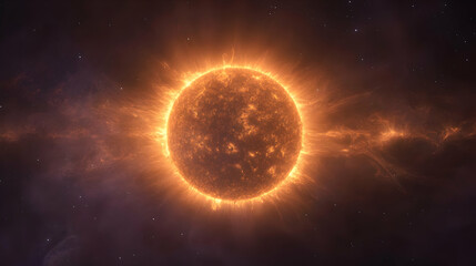 A burning star with bright light in a cosmic space.