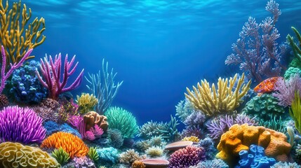 Naklejka premium An underwater scene with colorful coral reefs and diverse marine life, Natural, Vibrant colors, Photorealistic, Lush details