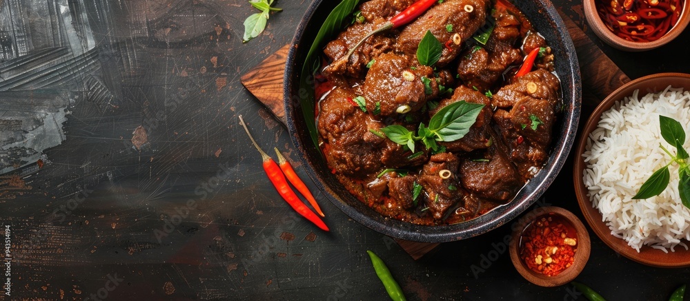 Poster delicious indonesian beef rendang with a copy space image