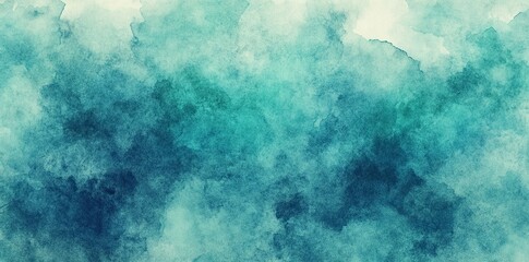 Abstract teal watercolor background with dark blue and turquoise tones, featuring soft brushstrokes. 