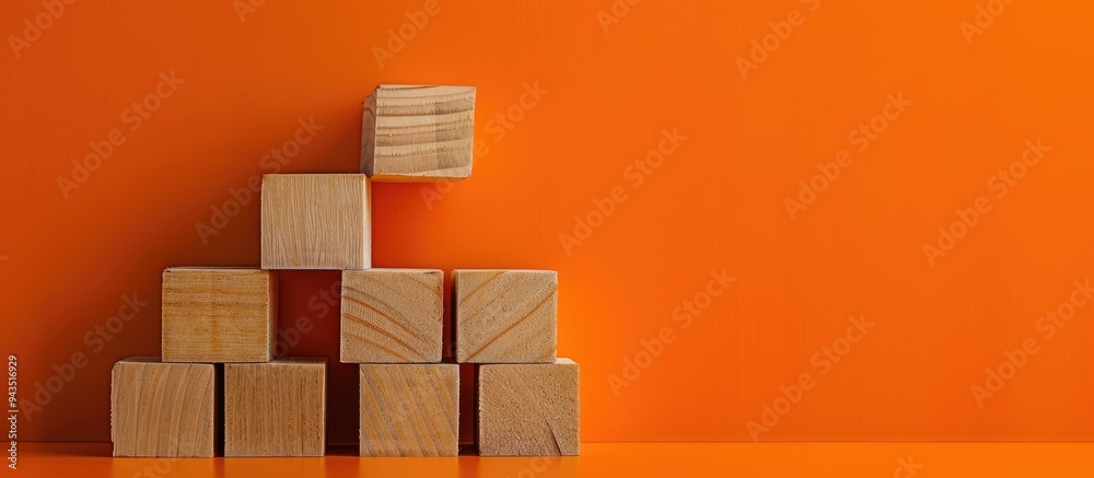 Poster Message for going back to school displayed on wooden blocks against an orange backdrop serving as a symbolic representation with room for additional images