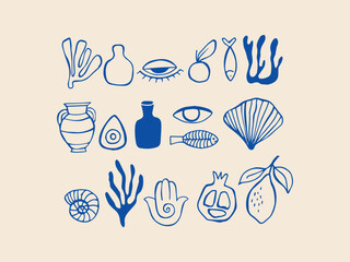 Mediterranean modern hand drawn sketch style illustrations