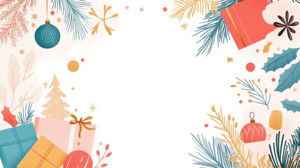 Festive Modern Christmas Vector Illustration in Soft Pastels With Ornaments and Copy Space for Promotions