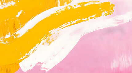 Vibrant mustard yellow and soft pink abstract background with bold brush strokes creating a dynamic visual contrast
