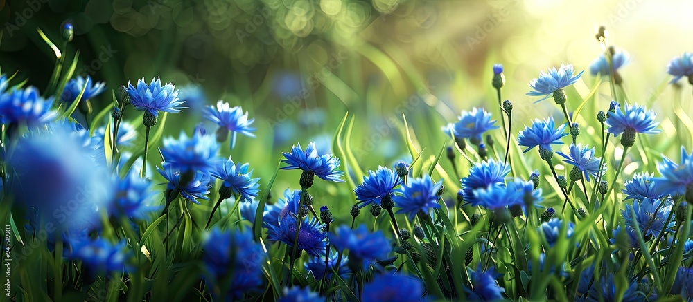 Poster blue cornflowers blooming beautifully in an ornamental garden creating a colorful and vibrant scene 