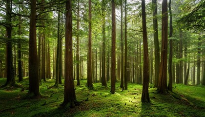 thick forest with tall green trees