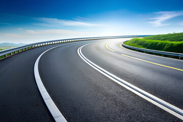 Fototapeta premium Curved road with white markings. Asphalt highway