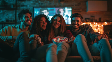 Group of friends watching a movie together