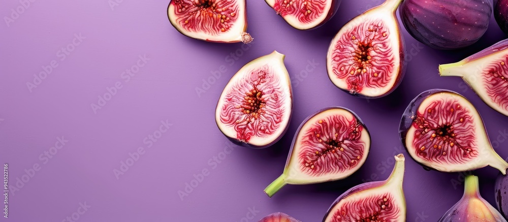 Leinwandbilder fresh ripe figs creating a frame on a purple background with copy space image