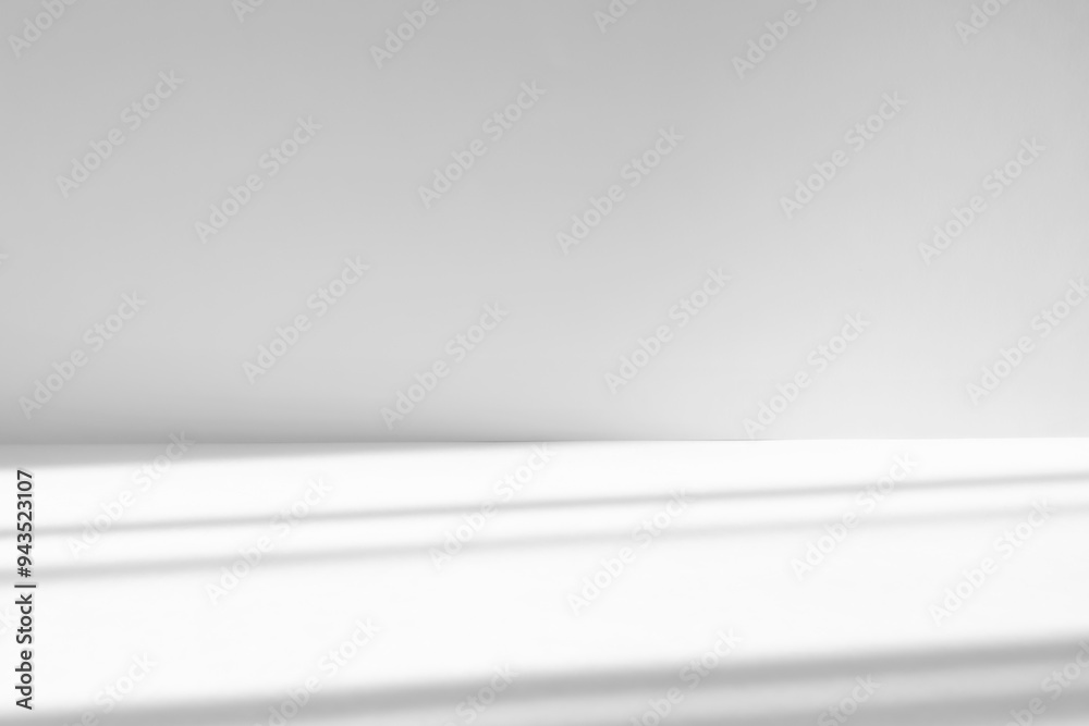 Aufkleber Abstract white studio background with shadows of window. Empty 3d room. Display product with blurred backdrop.
