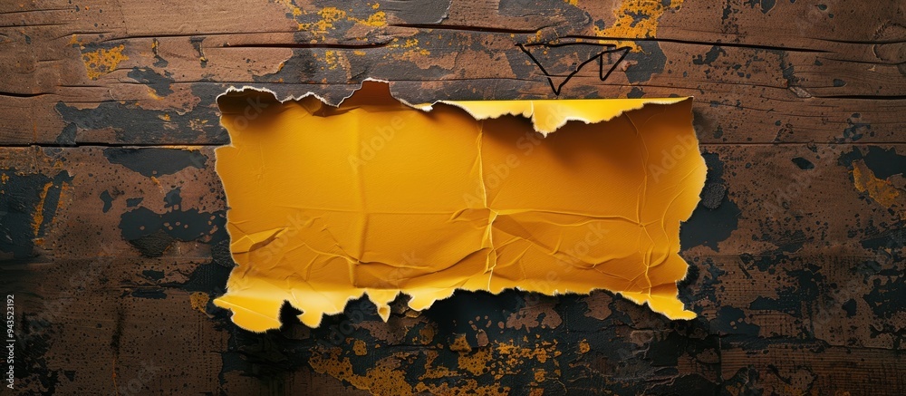 Aufkleber Yellow paper with a torn edge and brown background displaying a Learn English message surrounded by a conceptual symbol perfect for a copy space image