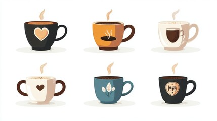 Obraz premium A set of coffee cups with coffee quotes, coffee collection, flat design, modern typography, isolated on white background