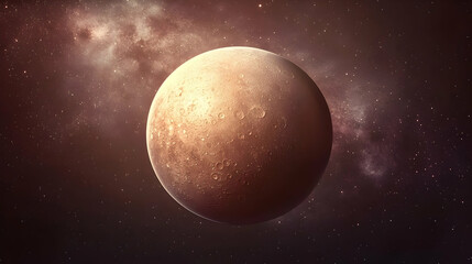 Naklejka premium A close-up of a brown, cratered planet in space.
