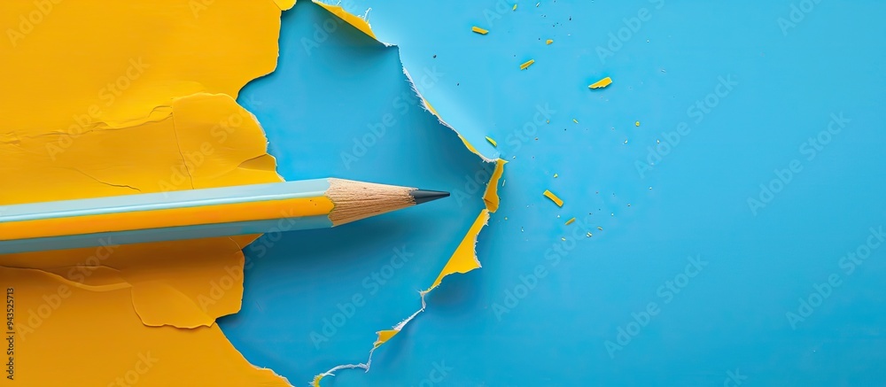 Aufkleber back to school message on torn yellow paper against a blue background serves as a symbolic image for