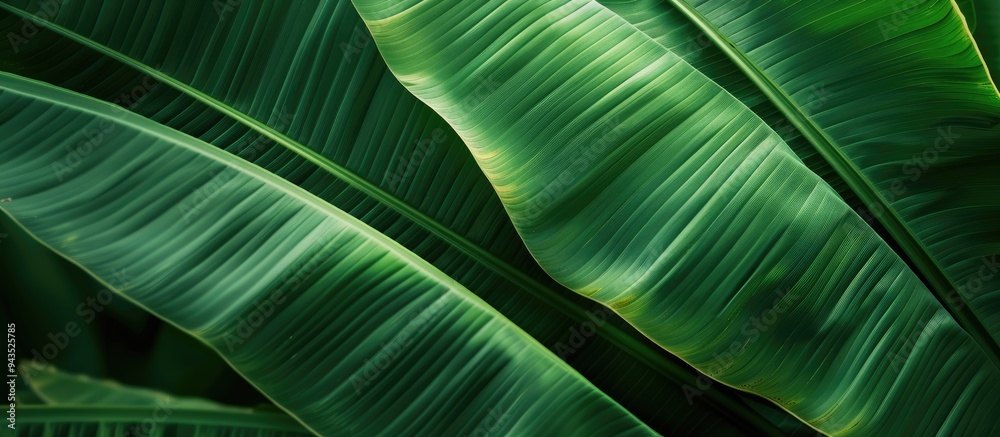 Poster texture of a fresh green banana leaf with copy space image