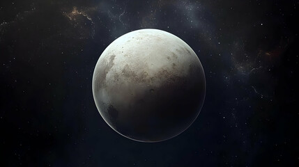 Fototapeta premium A close-up of a grey planet with craters against a dark starry background.
