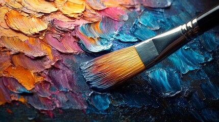 Obraz premium Close Up Paintbrush on Abstract Oil Painting Canvas
