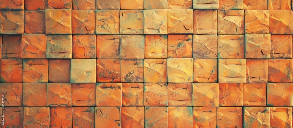 Aufkleber Retro style brick wall background with an orange polygonal texture design ideal for a copy space image